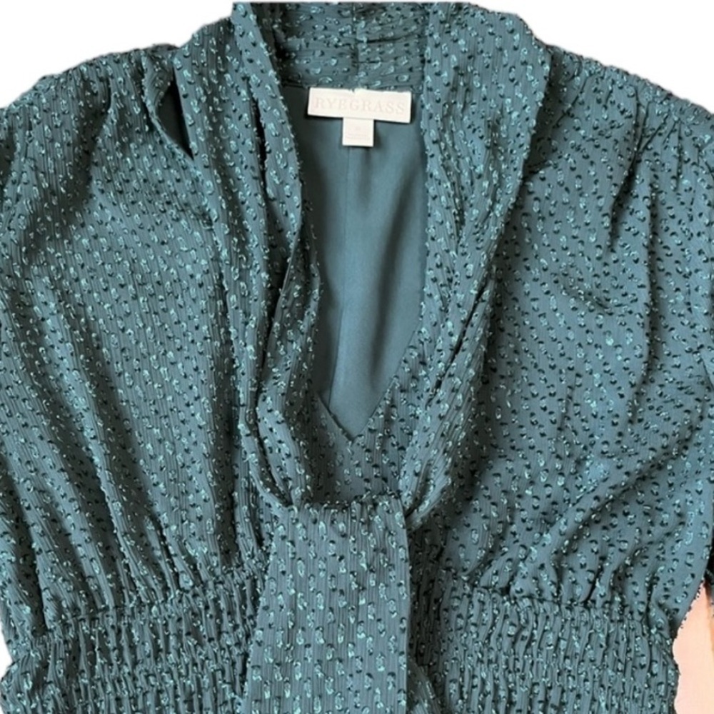 Ryegrass Deep V - Neck Ruffle Midi Dress Emerald Green. Size S - Picture 4 of 5